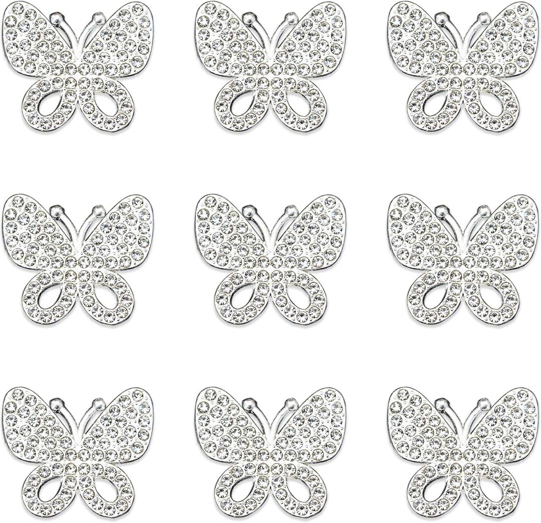 Set of 30 Alloy Rhinestone Butterfly Embellishment Stickers Handmade Hair Accessories Sneakers, Clothes, Party Decorations Gift Box Dress Rhinestone Alloy Appliques Decorative Home Decor (Silver)
