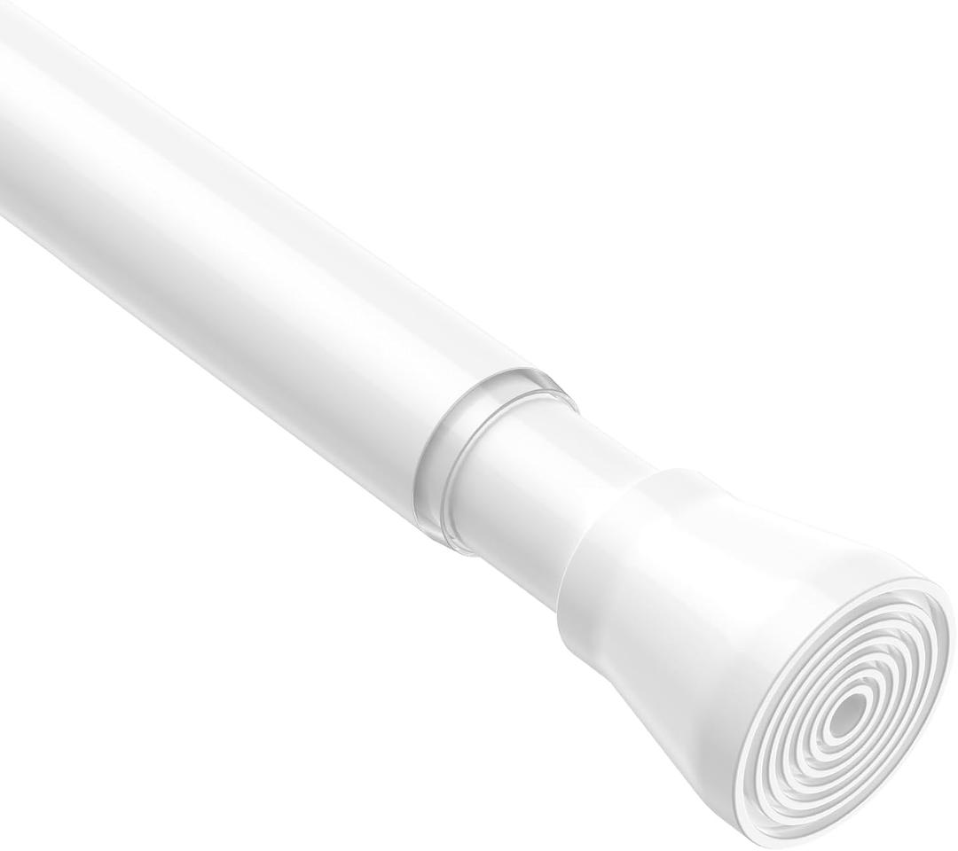 Spring Tension Curtain Rod 45 to 76 Inch, Adjustable Curtain Rods No Drilling Spring Loaded Curtain Rods for Windows Doors Closet, White