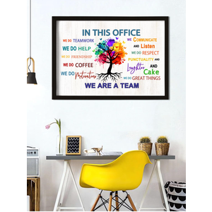 In This Office We Are A Team Wall Decor 24x18 Inch Frame Office Inspirational Wall Art, Motivational Teamwork Wooden Hanging Sign