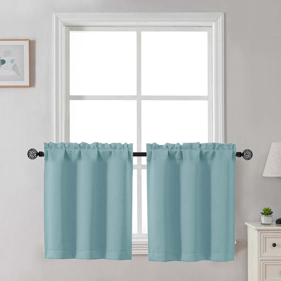 Gwine 24 Inch Length Kitchen Curtains Sets, Light Filtering Half Window Short Curtain Tiers for Bathroom Basement Cabinet Camper Small Windows, 2 PCS, Each 30" Wx24 L, Aqua
