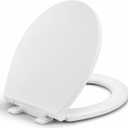 Round Toilet Seat, Standard 16.5 Slow/Soft Close Round Toilet Seat for Round Toilets, No-Slam Quiet-Close Lid, Easy-to-Install, White, Durable Never-Loosen Design