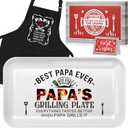 LEJIAJINW Fathers Day Papa Gifts for Grandpa, Grandpa Grandfather Father's Day Gift for Men BBQ Grilling Tray & Apron Set for Him, Grandfather Birthday Retirement Gifts Man, from Grandkids Grandson