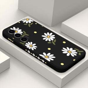 for Samsung Galaxy S23 Case Flowers Butterfly, Anti Slip Shockproof Flexibility Soft Silicone Protector Phone Case for Galaxy S23-Daisy Black (Samsung S23)