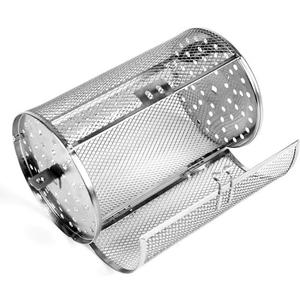 Rotisserie Basket for Air Fryer Oven & Grill, 360 Rotating Stainless Steel Drum with Locking Door, Fits 1/4" Rotisserie Rod, for Wings, Fries, Vegetables, Nuts and Coffee Beans (7.01 x 4.61 in) (silver)