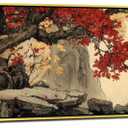 Large Oriental Asian Wall Art Chinese Painting Wall Decor for Living Room Abstract Red Plum Blossom Landscape Picture Prints Watercolor Mountain Poster Canvas Artwork Home Office Decorations 14x48”