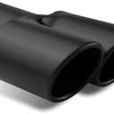 Qurbuns Car Exhaust Pipe, Stainless Steel Straight Inlet Double Outlet Tailpipe with Bolts, Durable 2.5" Bevel Port Exhaust Tip, Universal Modification Accessories for Car, Truck, SUV (Matte Black)