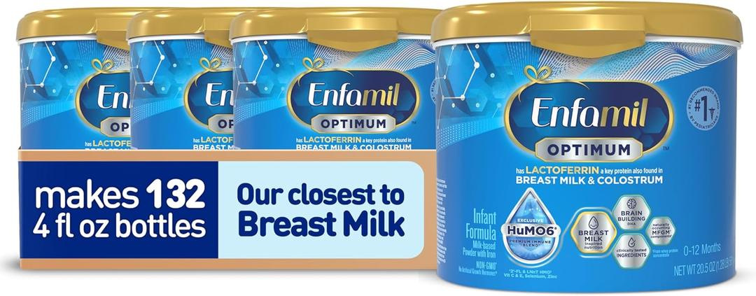 Enfamil Optimum (Enspire), Our Closest Formula to Breast Milk, Immune-Supporting Lactoferrin and Brain-Supporting DHA Baby Formula, 20.5 Oz, Pack of 4 (EXP 03/01/27)