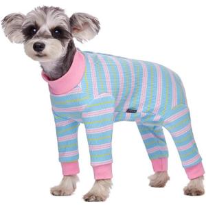 Dog Striped Recovery Suit, Puppy After Surgery Onesie for Female Male Dogs, Dogs Cats Long Sleeve Pajamas Bodysuit, Surgery Abdominal Wound Bandages Clothes, Dog Pant for Shedding Skin Disease (X-Large, Light Blue)