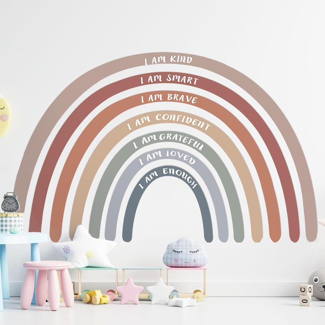 76.77x47.24'' Watercolor Large Rainbow Wall Decal with Inspirational Quote Peel and Stick Rainbow Wall Stickers Waterproof Decal for Girls Kids Bedroom Classroom Nursery Playroom (Morandi)