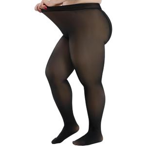 Fleece Lined Tights Leggings Women Plus Size, Thermal Warm Skin Tone Black Sheer for Winter Smooth Out Fat Lumps (X-Large-XX-Large, Caramel Cloud)