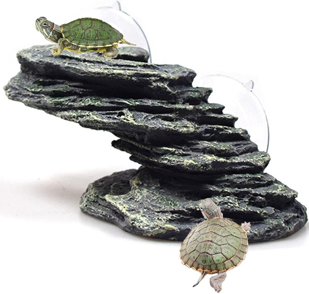 kathson Turtle Basking Platform Tortoise Dock Aquarium Landscape Decorative Climbing Ramp Shale Small Stone Ornament Rock for Frogs, Newts (Green)