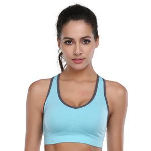 Women's Seamless Racerback Sports Bra High Impact Support Yoga Gym Workout Fitness (Blue, M)
