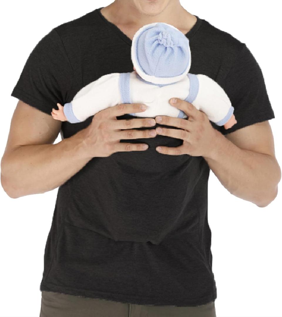 Men's Baby Carrier Soothe V Neck Short Sleeve Kangaroo T Shirt (Medium, Black)
