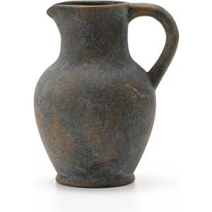 SIDUCAL Ceramic Rustic Farmhouse Vase with Handle, Terracotta Vase, Minimalist Decorative Vases for Home Decor, Table, Wedding,Living Room, Shelf, Decoration(BD) (Black and Gold(8 In))