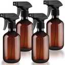 4-Pack 300ml Amber Boston Round Spray Bottles with Adjustable Nozzle Empty Plastic Water Sprayer Reusable Fine Mist Container for Cleaning Solutions,Hair Care,Gardening (Brown)