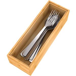 Utensil Organizer Silverware Drawer Organizer - Stackable Bamboo Flatware Caddy Cutlery Holder, Wooden Storage Boxes Tray for Bedroom,Office, Bathroom, Vanity & Garage Tool Organization(9"3"2.5")