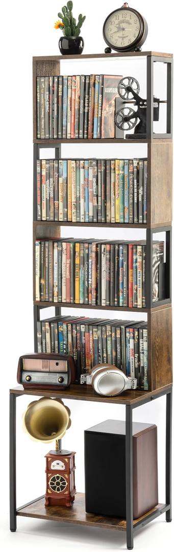 Aquzee CD Storage Rack, Wooden DVD Shelf, CD Holder with Adjustable Dividers, DVD Tower Rack, Media Storage Shelf for CDs/DVDs, Books, Video Games, Suitable for Living Room, Bedroom, Home Office