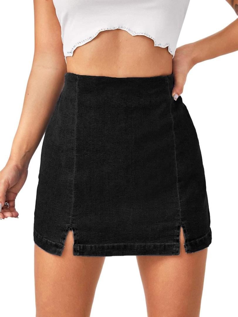 Floerns Women's Casual Split Hem High Waist Denim Skorts Skirt Shorts (Black)