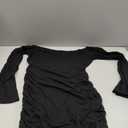 Women's Off Shoulder Bodycon Mini Dress Elegant Long Sleeve Ruched & Ribbed Tight Fit Clubwear for Cocktail Party, Date Night Black, Size: Small