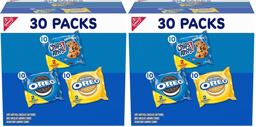 Nabisco Sweet Treats Cookie Variety Pack OREO, OREO Golden & CHIPS AHOY!, 30 Snack Packs (2 Cookies Per Pack) (Pack of 2)(BB: December 20, 2025)