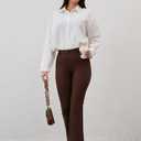 VIMPEP Womens Classic Yoga Dress Pants High Rise Flare Soft Feeling Pull On Work Yoga Pants for Business Office Work 2102 (Brown)