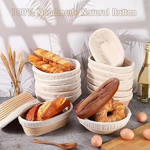 Gejoy 20 Sets Bread Proofing Baskets Bulk Shaped Banneton Dough Proofing Bowls Kit with Cloth Liner and Plastic Scraper Sourdough Proofing Basket for Home Sourdough Bakers (Round, Oval, 9'', 10'')