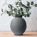 Ceramic Decorative Flower Vase - Rustic Farmhouse Boho Ceramic Vase for Home Decor, Table Centerpiece, Living Room, Bathroom, Book Shelf, Mantel Decoration, Wedding Decor (6.8" Black)