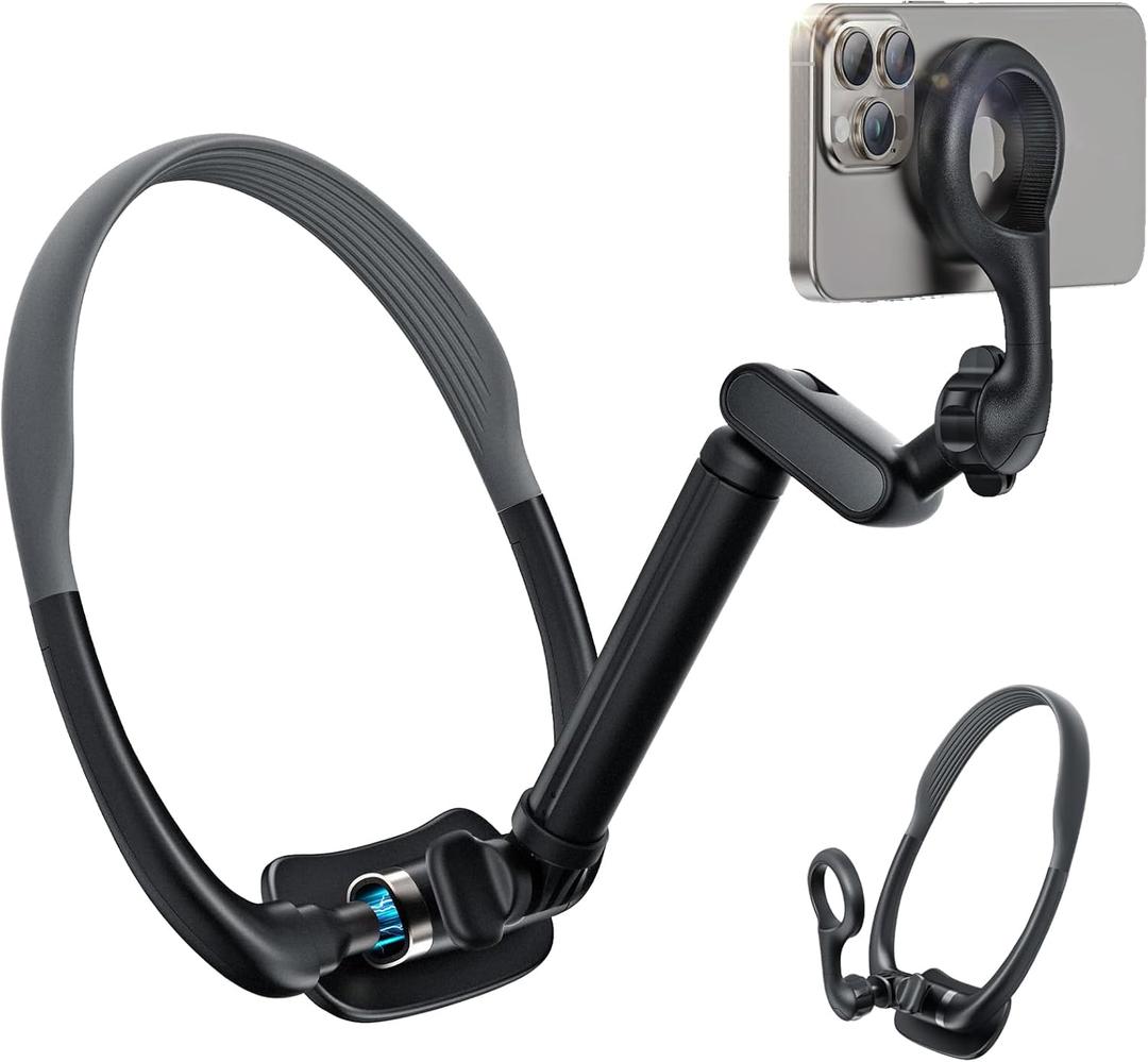 Magnetic Phone Neck Mount, Video Recording Holder, POV/Vlog Selfie, Hand Free Phone Neck Strap, Chest Stand