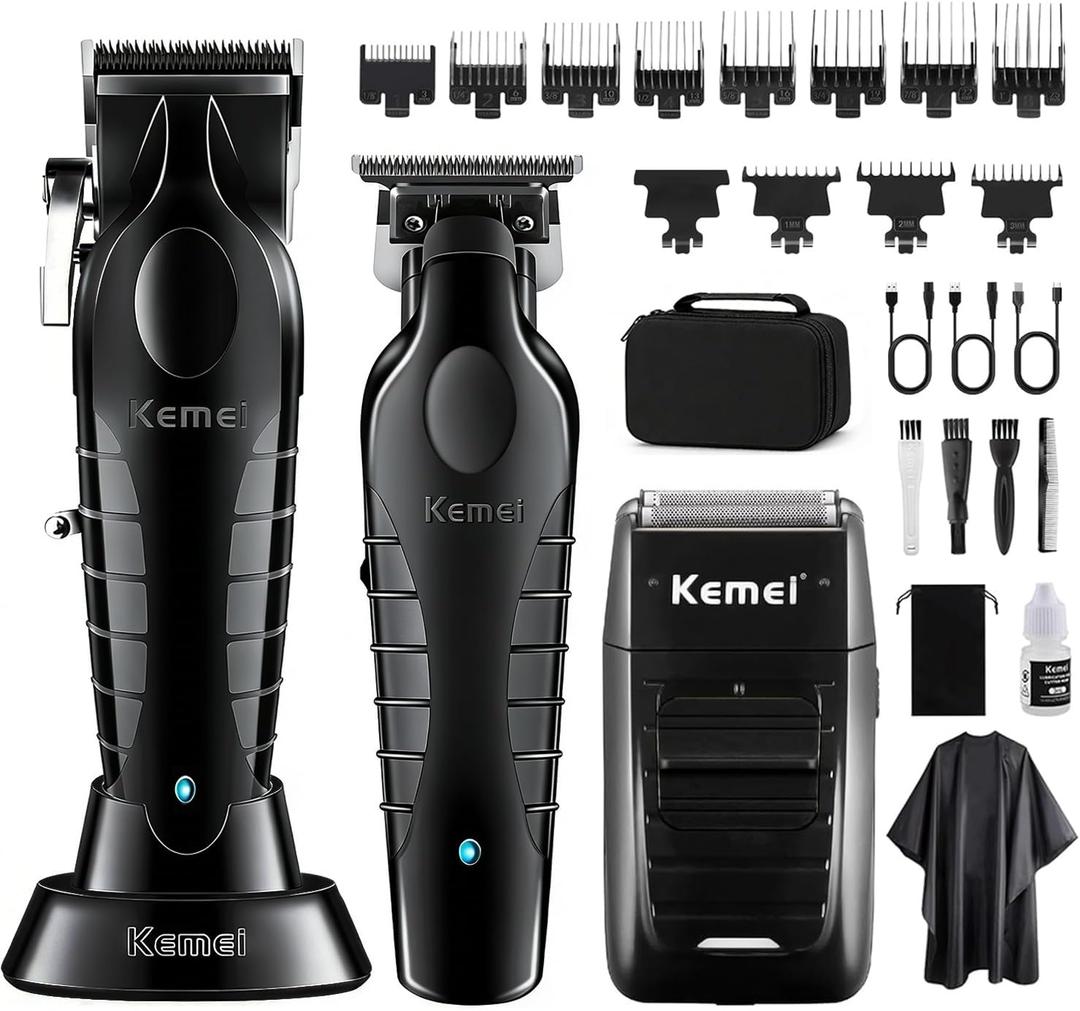 KEMEI Professional Hair Clipper, Hair Trimmer, Beard Shaver Set for Men, Electric Cordless Barber Clipper Beard Trimmer, Rechargeable Fade Clipper Haircutting Kit, KM-2299, KM-2296, KM-1102