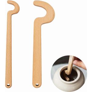 AEROVA 2PCS Wooden Pottery Throwing Tools, Pottery Quick Shaping Tools, Pottery Rim Forming Tools, Long Handle Throwing Assistive Tools, Pottery Shaping and Molding Aid Tools,Clay Throwing Stick(2)