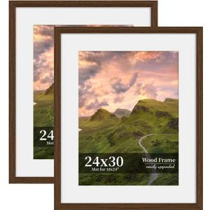 24x30 Picture Frame Set of 2, Wood Frame with Real Glass, Wide Border, 24X30 in
