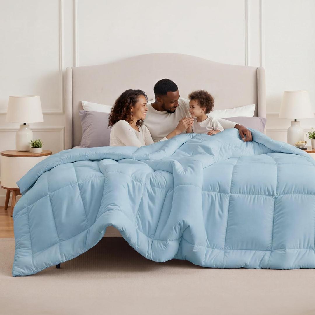 Bedsure Comforter Duvet Insert - Quilted Comforters Oversized King, All Season Duvet, Gentle Soft Down Alternative Bedding, with 8 Tabs, Gifts for Women/Men, Cream, Oversized King 116 x 98 Inches, Aqua