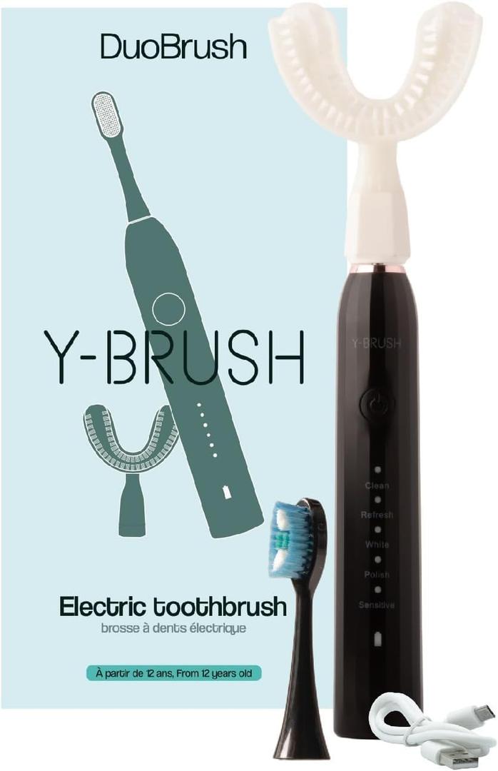 Y-Brush 2024 - DuoBrush Electric Sonic Toothbrush - Automatic andTraditional Brush - 1 Month Battery Life - Adult Pack - Clinically Proven