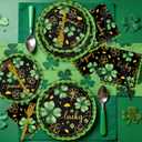 Rakuto St Patricks Day Plates and Napkins Decorations, 96PCS Lucky Green Shamrock Party Decoration, St Patrick's Day Disposable Forks Tableware Decor for Irish Birthday Holiday Serve 24