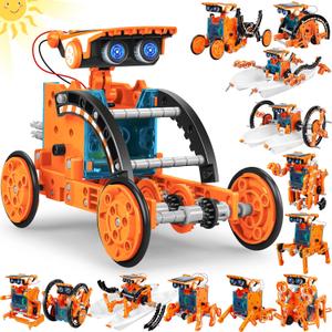 STEM 13-in-1 Education Solar Robot Toys for Age 8-12, DIY Building Science Experiment Robots Kit Birthday Gifts for 8 9 10 11 12 Years Old Boys Girls Kids Teens, Solar Powered by The Sun (Orange)