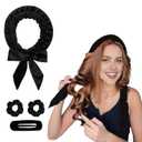 Heatless Curling Rod Set, 58inch Hair Curler Headband for Overnight Curls with 2pcs Scrunchies and 1pc Clip (Black)