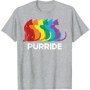 Purride Cat Pride Ally LGBT Community Rainbow Pride T-Shirt (Heather Gray) 2XL