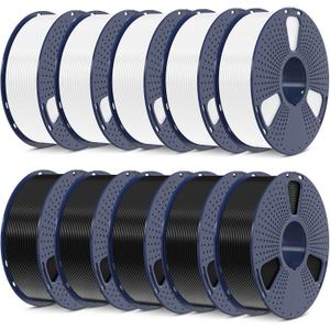 SUNLU 3D Printer Filament 10kg Bundle, Neatly Wound PLA Filament 1.75mm 0.02mm, 1kg per Spool, Pack of 10. (5 spools of Black and 5 spools of White)