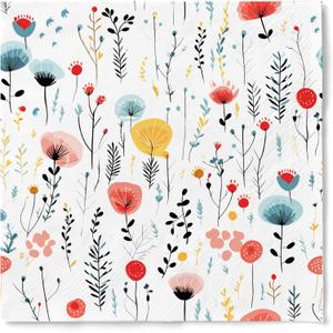 3 x Premium Designer Paper Napkins, 3-Ply 6.5 x 6.5-inches Fold Disposable Decorative Lunch Dinner Napkin (01-1.Fresh Bouquet Floral 20-Count, 6.5"x6.5",Luncheon Size)