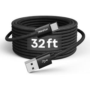 CLEEFUN Extra Long USB C Cable, 32ft / 10M, USB to USB C Power Cable - 32 Foot Type C Charging Cord (No Data) for USB-C Phone, Tablet, PS5, Switch & More, Nylon Braided