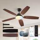 Amico Ceiling Fans with Lights, 52 inch Smart Ceiling Fan with Remote/APP/Alexa Control, Reversible DC Motor, 5 Blades, 6 Speeds, 3CCT, Dimmable, Noiseless, Wifi Ceiling Fan for Farmhouse, Bedroom (Black)