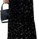 ADWAXDA Women's Long Sequin Skirt Elastic Waist A-Line Glitter Maxi Skirt Shimmer Party Skirt for Nightclub, Holiday & Prom