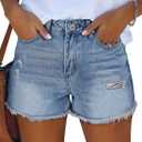ZOLUCKY Women's Blue Solid Mid Rise Stretchy Ripped Jean Shorts Size S