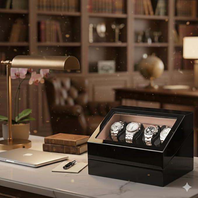 Mineesi Watch Winders for Automatic Watches, Automatic Watch Winder Box, 2 Watch Winder with Holder, Quiet Motor and 4 Storage Case for Man/Woman's Watches (Black)