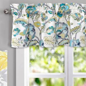 DriftAway Layla Classic America Style Floral Leaves Room Darkening Window Curtain Valance Rod Pocket Single 52 Inch by 14 Inch Plus 2 Inch Header Ivory Teal Gray
