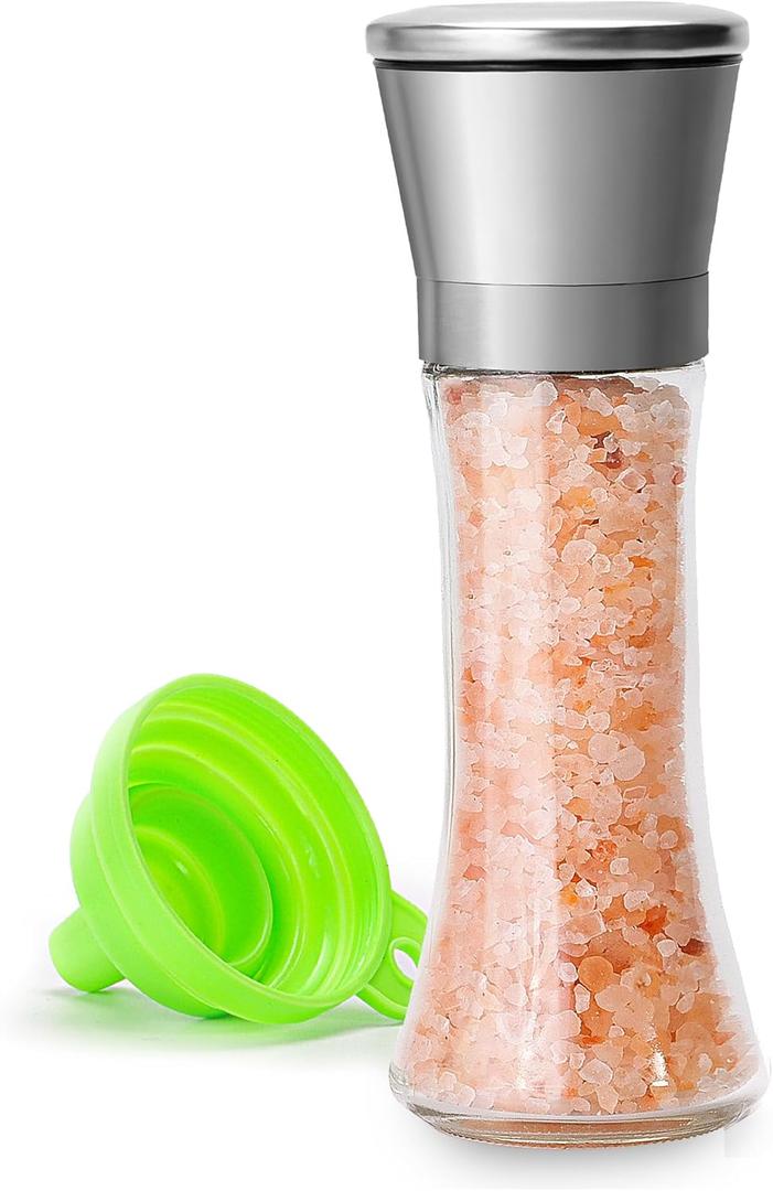 M JINEMEI Salt and Pepper Grinder Tall Size - Black Pepper, Herb Shakers Mill Refillable Manual - Stainless Steel Lid - Adjustable Coarseness - Glass Material- Fits in Home, Kitchen, Barbecue (7.5H-1 Pack)