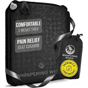 Whispering Winds Inflatable Seat Cushion - Comfortable Blow-up Foam Pad for Airplane, Travel, Stadium, Outdoors, Camping, Car & More (Large, Black - 1pack)