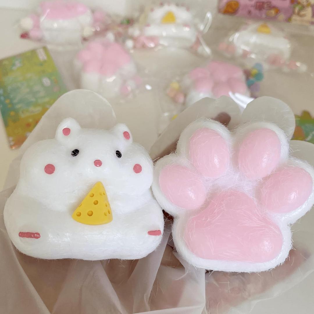 Hamster Squishy Squeeze Toys Bliss Squishy Hamster Cute Soft Cat Paw Squeezebliss 2 Pcs Pinch Family Silicone Squishies Tangcii Fidget Stress Relief Sensory Toys Gifts for Adults Women