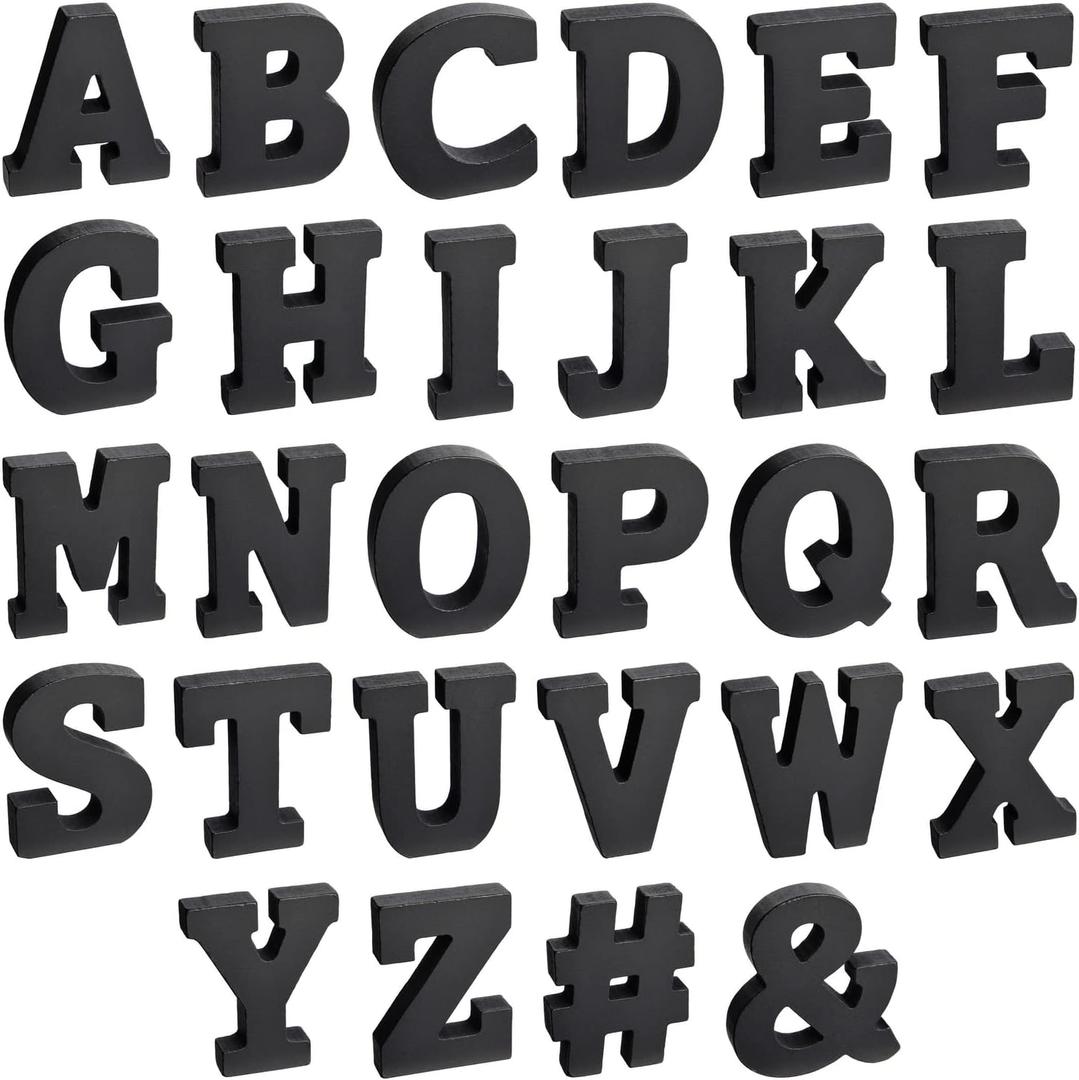 Bright Creations 54 Pieces 3D Wooden Alphabet Letters for Tabletop, Home Wall, Party Decor, DIY Crafts, A-Z (3 Inch, Black, 0.6 in Thick) - Letters for Wall Decor
