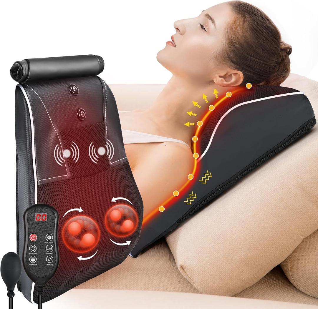 Shiatsu Neck And Back Massager with Heat, Neck Massager For Pain Relief Deep Tissue, 3D Kneading Massage Pillow for Back, Shoulder, Leg, Gifts for Mom, Dad, Women (Black)